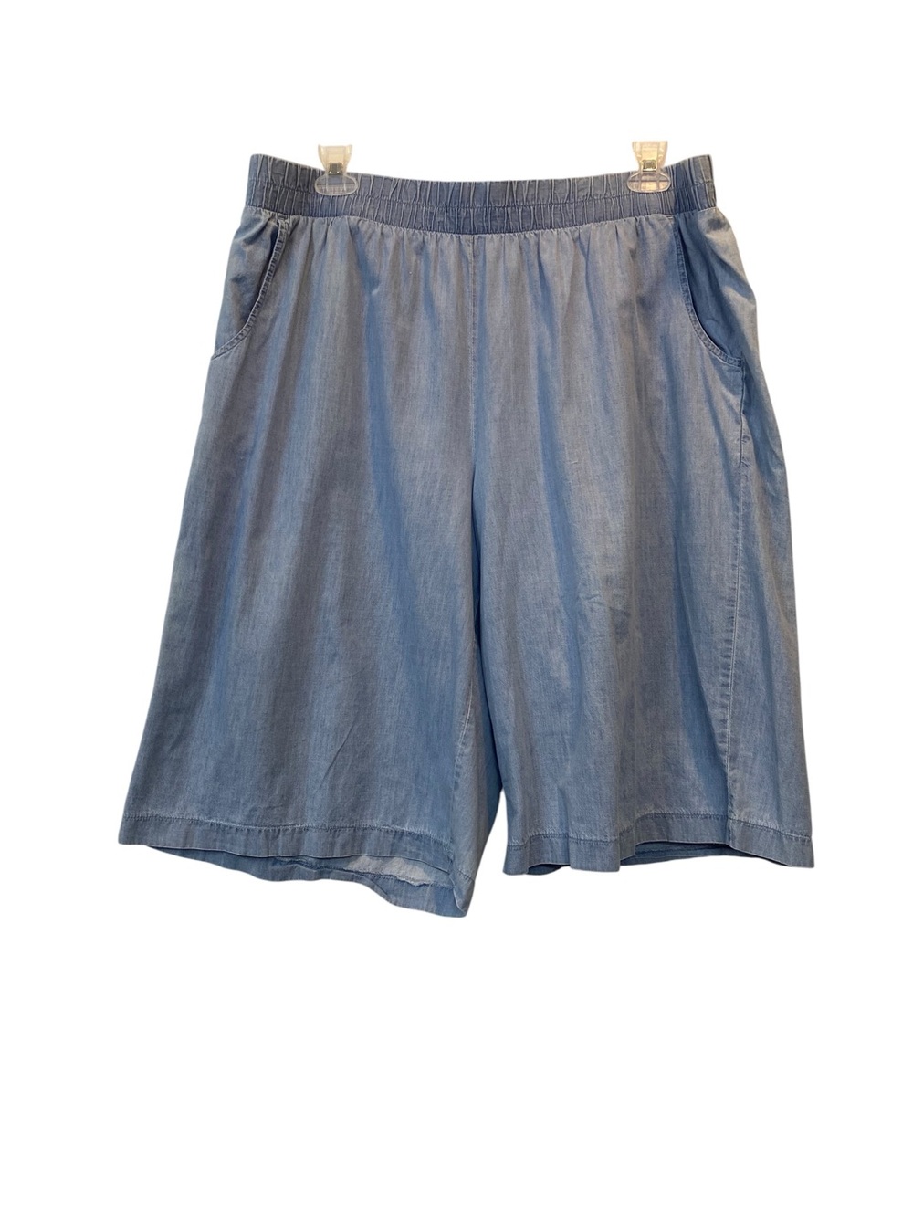 Light Blue High Waist Women plus size 22W-24W (3X) Shorts Pockets- Elastic Waist